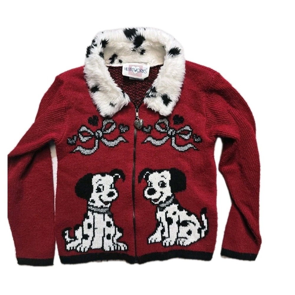 Vintage Girls Cardigan 101 Dalmatians  Red Knit  M 5-6 Heartworks
